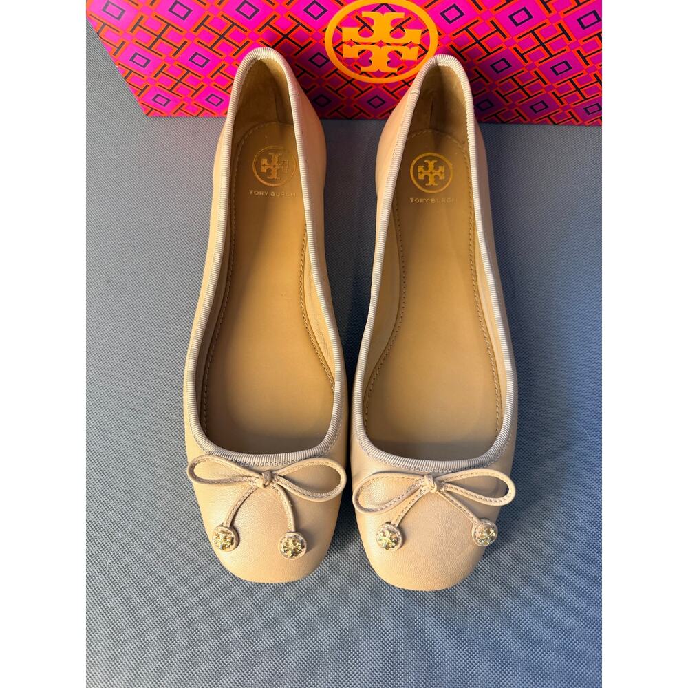 Tory Burch Laila Driver Ballet Flat Nappa Leather/Grosgrain Tory Beige Size 9